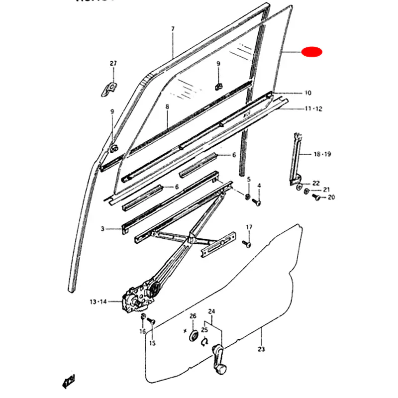FRONT DOOR WINDOW GLASS RIGHT SUZUKI SAMURAI SERIES - Master